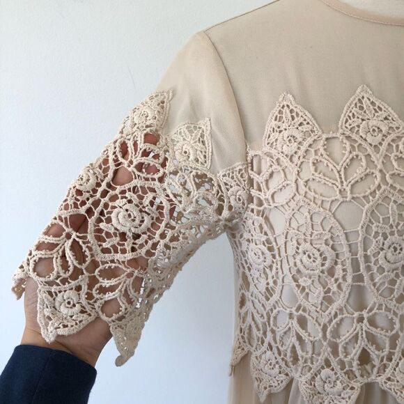 Miss Selfridge Beige Lace Empire Tunic Mini Dress Women Size 2 Romantic Lace - Picture 6 of 10